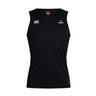 The Chicago Riot Club Dry Singlet by EMB Canterbury is a sleeveless black athletic tank with Vapodri Technology, featuring the Canterbury logo left chest and University of Southern Queensland emblem right chest for performance and style.