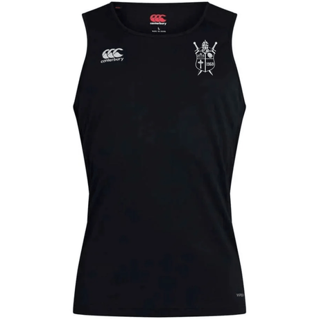 Black sleeveless Cal Lutheran University Club Dry Singlet by Canterbury athletic tank top featuring a white sports crest on the chest.