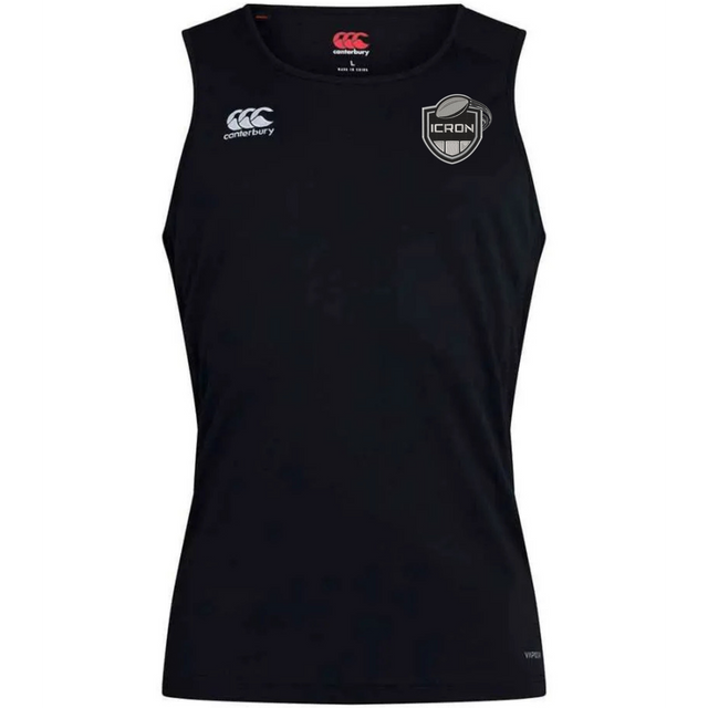 Black ICRON Club Dry Singlet by Canterbury athletic singlet with a team crest on the chest.