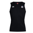 The SWFL Lady Hammerheads Club Dry Singlet by WRS Canterbury is a sleeveless black top with Vapodri Technology, a white Canterbury logo, and a multicolored club crest—ideal for athletes seeking comfort and style.