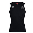 The Birmingham Iron Women's Football Club Dry Singlet by EMB Canterbury features a sleeveless black design, logos on the chest, and Vapodri Technology for comfort—perfect athletic gear for women.