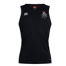 The Birmingham Iron Women's Football Club Dry Singlet by EMB Canterbury features a sleeveless black design, logos on the chest, and Vapodri Technology for comfort—perfect athletic gear for women.