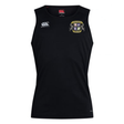 The Winchester Cannons Club Dry Singlet by EMB Canterbury is a black athletic tank top featuring the "Canterbury" logo on the right chest, a detailed crest on the left, and Vapodri Technology for superior moisture management.