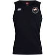Sleeveless black athletic shirt crafted with Vapodri Technology, featuring the EMB Canterbury logo on the right chest and a round floral emblem with pink flowers on the left chest. The Society of Iowa Rugby Referees Club Dry Singlet by Canterbury is a premium choice for those seeking high-quality athletic gear that combines comfort and style.