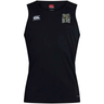 The Lewis County Elks Club Dry Singlet by Canterbury is a black sleeveless athletic tank top featuring Vapodri Technology for superior moisture management. It displays a small white EMB Canterbury logo on the right chest and the Elks team logo on the left chest—a high-performance piece of athletic gear ideal for training or game day.