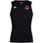 The Godzilla Rugby Football Club Club Dry Singlet by EMB Canterbury is a sleeveless black athletic shirt featuring Vapodri Technology for superior moisture management, with a white Canterbury logo on the right chest and a red and yellow gorilla emblem on the left chest—a standout piece of athletic gear from the renowned Canterbury collection.
