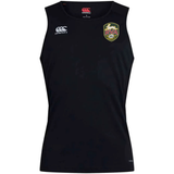 The RVA T.R.C. Club Dry Singlet by EMB Canterbury is an athletic tank top featuring Vapodri Technology, with the Canterbury logo on the right chest and an RVA Rugby badge on the left chest—ideal gear for peak performance.