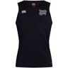 Valley Panthers Girls Rugby Club Dry Singlet by Canterbury—this sleeveless black singlet from EMB Canterbury features advanced Vapodri Technology for superior moisture management, a white Canterbury logo on the right chest, and the Valley Panthers Rugby Club logo on the left chest, making it perfect athletic gear for serious players.