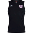 Black Western Carolina University Club Dry Singlet by Canterbury with a white logo on the right chest and a purple and white Western Carolina Rugby crest on the left chest.