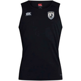 The South Orange County Raptors Club Dry Singlet by EMB Canterbury is a sleeveless black sports jersey featuring the Canterbury logo on the right chest and a crest with a bird and shield on the left chest. Engineered for performance, this singlet incorporates Vapodri Technology to keep you cool and comfortable during intense training sessions—making it ideal for athletic gear enthusiasts.