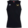 Black Mother Lode Club Dry Singlet by Canterbury featuring a logo on the left chest with the text “Mother Lode Rugby” centered around two crossed pickaxes and a rugby ball.