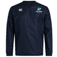 The NC Rugby Academy - Megalodons Club Vaposhield Contact Top by EMB Canterbury is a navy blue long-sleeve top featuring the Canterbury logo on the right chest and "Megalodons Rugby Academy" logo on the left.