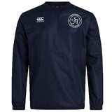 The Saint Anselm College Club Rugby Vaposhield Contact Top by EMB Canterbury is a navy long-sleeve top with water-repellent Vaposhield tech, a right-chest Canterbury logo, and a circular "SA" crest on the left.