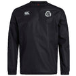 The Missoula All-Maggots Club Vaposhield Contact Top by EMB Canterbury is a black, long-sleeve sports top featuring a white Canterbury logo on the left chest and a circular club emblem on the right. Designed with Vaposhield technology, this rugby contact top offers enhanced performance in all weather conditions.