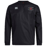 The Santa Rosa Youth Rugby Club Vaposhield Contact Top by EMB Canterbury is a black long-sleeve athletic pullover featuring the Canterbury logo, “Santa Rosa Youth Rugby” text, and a red rose emblem on the left chest. Designed with Vaposhield technology, this custom rugby top delivers enhanced comfort and performance both on and off the field.
