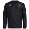 The Santa Rosa Youth Rugby Club Vaposhield Contact Top by EMB Canterbury is a black long-sleeve athletic pullover featuring the Canterbury logo, “Santa Rosa Youth Rugby” text, and a red rose emblem on the left chest. Designed with Vaposhield technology, this custom rugby top delivers enhanced comfort and performance both on and off the field.