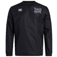 The Valley Panthers Girls Rugby Club Vaposhield Contact Top by EMB Canterbury features a black long-sleeve design with the Canterbury logo on the right chest and the Valley Panthers Girls Rugby emblem on the left chest, crafted from Vaposhield fabric for enhanced water resistance—making it an ideal custom rugby top for training or match day.