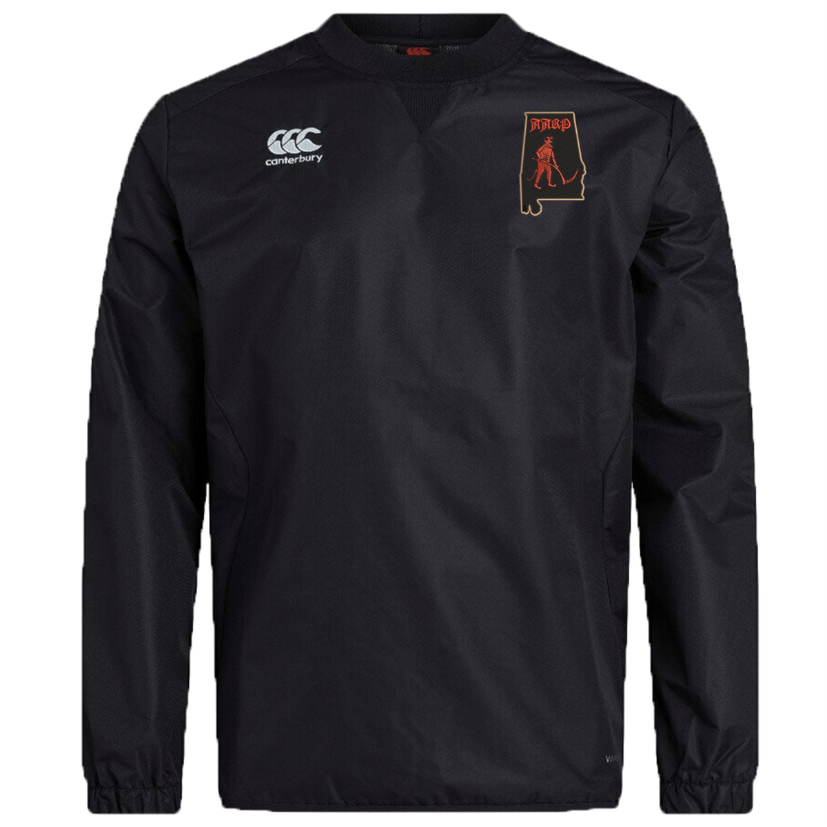 Aging Alabama Rugby Players Club Vaposhield Contact Top by Canterbury featuring an Alabama state outline logo with a reaper figure on the chest.