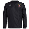The Potomac Exiles Rugby Club Club Vaposhield Contact Top by Canterbury is a black long-sleeve pullover from EMB Canterbury, featuring the Canterbury logo on the right chest and a yellow-red 2014 crest on the left chest. Designed with Vaposhield technology, it offers lightweight, water-resistant comfort ideal for training.