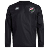 Introducing the Society of Iowa Rugby Referees Club Vaposhield Contact Top by EMB Canterbury—a black long-sleeve top featuring Vaposhield technology, with the white Canterbury logo on the right chest and a round floral Society of Iowa Rugby Referees emblem on the left chest.