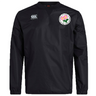 Introducing the Society of Iowa Rugby Referees Club Vaposhield Contact Top by EMB Canterbury—a black long-sleeved pullover featuring the Canterbury logo on the right chest and a red rose crest with Japanese text on the left. Designed as part of our custom rugby apparel range, this top incorporates advanced Vaposhield technology for superior water resistance and durability.