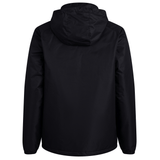 A Canterbury Club Vaposhield Stadium Jacket with a hood on it.