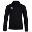 A black Canterbury Club 1/4 Zip Mid Layer Training Top with a white logo on the chest.