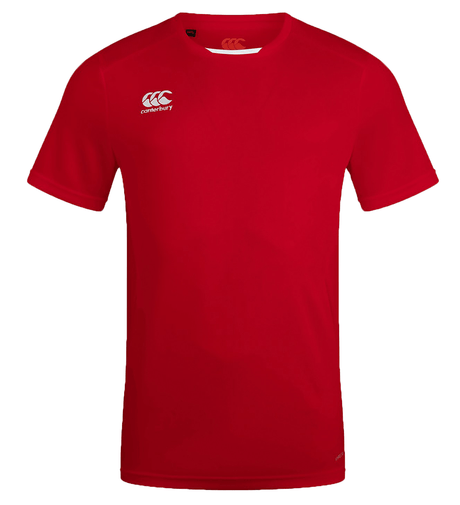 A red Canterbury Club Dry Tee with a white logo on the chest.