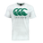 A white T-shirt from Canterbury featuring a green graphic logo with three interlocking 'C' shapes, similar to the Ireland Rugby Logo Tee by Canterbury, and the word "IRELAND" printed below it.