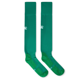 A pair of long, green athletic socks from Canterbury, featuring the Ireland 24 Home Sock logo in white near the top.