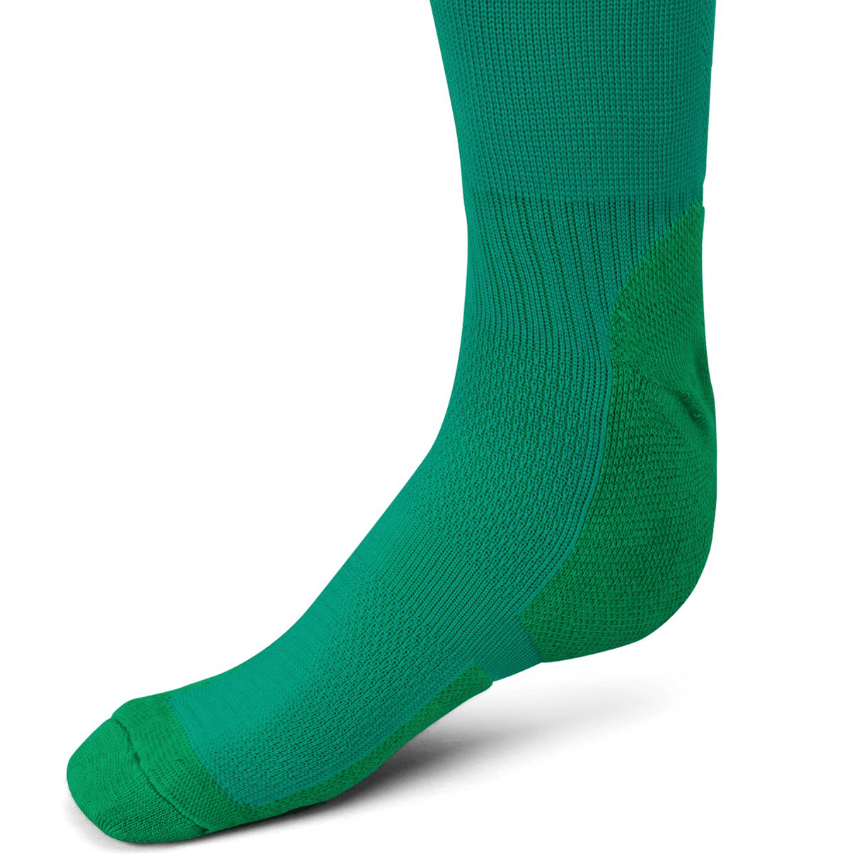 Close-up image of the Ireland 24 Home Sock by Canterbury in green, showcasing the detailed knitting and texture. The sock by Canterbury covers the foot and extends towards the calf.