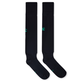 The Ireland 24 Alternate Sock by Canterbury is a pair of black knee-high socks with subtle green details, crafted from fast-drying performance yarn for comfort.
