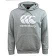 The Canterbury Anchor Hoodie by Canterbury is a grey, fleece-lined hoody featuring a hood and front pocket. The hoodie showcases a large white Canterbury logo and text on the chest.