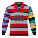 Canterbury Uglies Long Sleeve Rugby Jersey featuring a multi-colored striped pattern and a large grey logo on the chest.