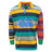 A Canterbury Uglies long sleeve rugby shirt with a colorful striped design.