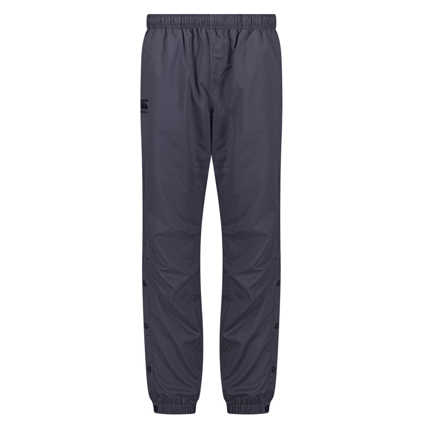 The Canterbury Tempo Vaposhield Dome Pant is lightweight with an elastic waistband and cuffs, a small logo on the upper left thigh, and snap closures along the sides, making it perfect for any activity.