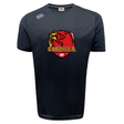 Introducing the Godzilla Rugby Football Club Tempo Vapodri T-Shirt by Canterbury—a black sports tee from WRS Canterbury featuring a bold red and yellow Godzilla logo with “Godzilla Rugby Football Club” text on the front, a discreet Canterbury logo on the shoulder, and advanced Vapodri moisture-wicking technology to keep you comfortable—ideal for any rugby fan.