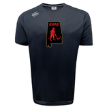 Aging Alabama Rugby Players Tempo Vapodri T-Shirt by Canterbury in dark grey featuring an Alabama state outline graphic with a red devil figure holding a scythe and the word “HARD” written in stylized red text.
