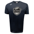 Dark navy moisture-wicking ICRON Tempo Vapodri T-Shirt by Canterbury with a rugby ball logo on the chest.