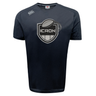 Dark navy moisture-wicking ICRON Tempo Vapodri T-Shirt by Canterbury with a rugby ball logo on the chest.