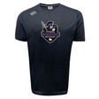 The WRS Canterbury Cypress Warriors Men's Rugby Tempo Vapodri T-Shirt is a black short-sleeve tee featuring a "Cypress Warriors Men's Rugby 2024" logo with a warrior graphic and white Canterbury logo, designed for peak performance.