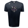 The WRS Canterbury Cypress Warriors Men's Rugby Tempo Vapodri T-Shirt is a black short-sleeve tee featuring a "Cypress Warriors Men's Rugby 2024" logo with a warrior graphic and white Canterbury logo, designed for peak performance.