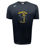The Spartan Youth Rugby Tempo Vapodri T-Shirt by WRS Canterbury features a Spartan helmet and "SPARTAN YOUTH RUGBY" on the front, with moisture-wicking fabric to keep you cool and comfortable on and off the field.