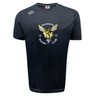 The Hornets Rugby Club 1977 Tempo Vapodri T-Shirt by Canterbury, from WRS Canterbury, is a black short-sleeved athletic tee featuring "hornets rugby club 1977" and a yellow hornet logo on the front. Designed with moisture-wicking Vapodri fabric, this shirt helps keep you cool and dry during performance on the field.