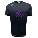 Black Canterbury Western Carolina University Tempo Vapodri T-Shirt featuring a short-sleeved design with a purple Western Carolina Rugby crest on the chest.