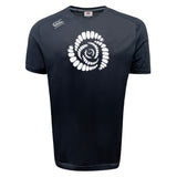 The Missoula All-Maggots Tempo Vapodri T-Shirt by WRS Canterbury features a striking white spiral design made of oval shapes across the chest and a small white logo on the right shoulder. Engineered with moisture-wicking Vapodri technology, this performance tee keeps you cool and comfortable during all athletic activities.