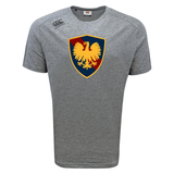 Grey Cincinnati Classical Academy Tempo Vapodri t-shirt by WRS Canterbury, featuring a crest with a golden eagle on a blue and red shield, branded logo on the left chest.