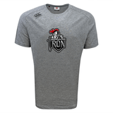 Stay cool in the Birmingham Iron Women's Football Tempo Vapodri T-Shirt by WRS Canterbury, featuring a moisture-wicking gray design and front-center logo with knight and sword.