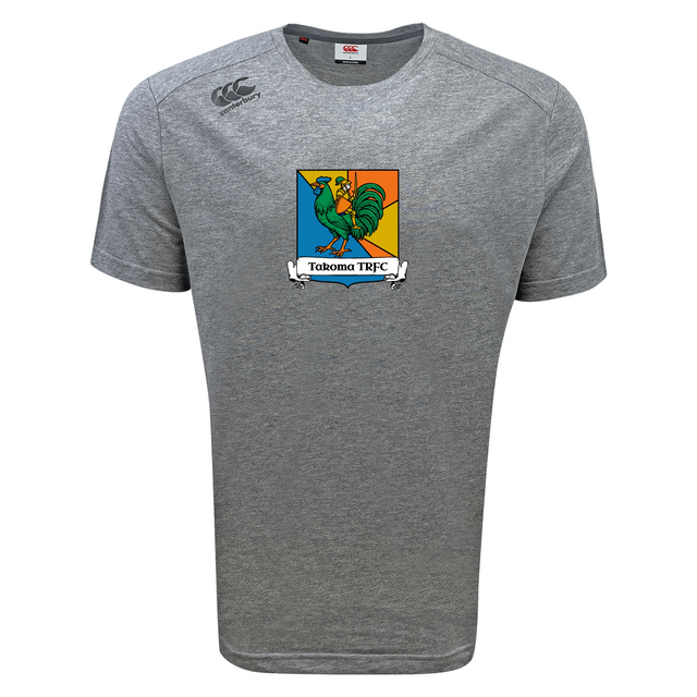 Grey Takoma Touch Rugby Tempo Vapodri T-Shirt by Canterbury featuring a “Takoma TRFC” crest on the chest with a green rooster.