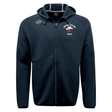 The Ventura Outlaws Rugby Tempo Vapodri Full-Zip Hoodie by Canterbury from EMB Canterbury is a moisture-wicking navy blue zip-up hoodie featuring a small embroidered logo on the left chest that reads "Ventura Outlaws Rugby" with a red and white emblem below it.